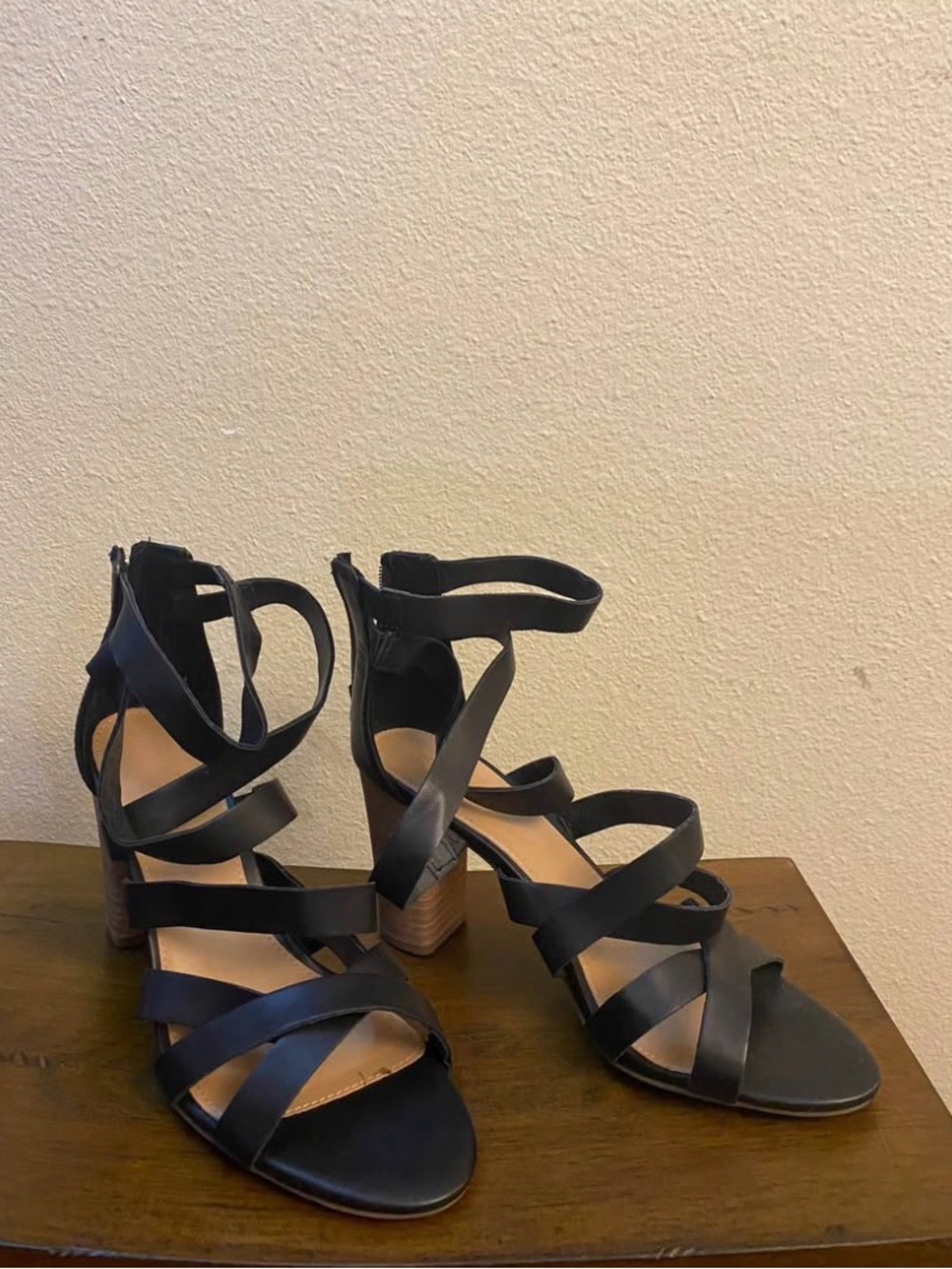 Universal Thread Black Strappy Block Heel Sandals